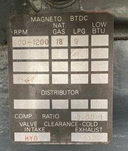 550 KW Waukesha 3521 Natural Gas Set data fuel plate